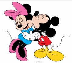 two cartoon mickey and minnie mouses with one holding the other's arm out