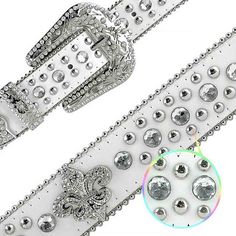 All White Scout with Studs and White Stones Studded Rhinestones BB Belts Looking for a stylish and eye-catching accessory to complete your outfit? Check out our All Black Scout with Studs and White Stones Studded Rhinestones Belt! Featuring a sleek black leather strap adorned with sparkling white rhinestones and studs, this belt adds a touch of bling to any outfit. Whether you're looking to dress up your favorite jeans or add some edge to a dress, this belt is the perfect accessory. This belt is Bb Belts, Belt Store, Hip Hop Trends, Bling Belts, White Stones, Outfit Check, Rhinestone Belt, Stone Studs, White Rhinestone