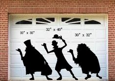 the silhouettes of three people are in front of a garage door with numbers on it