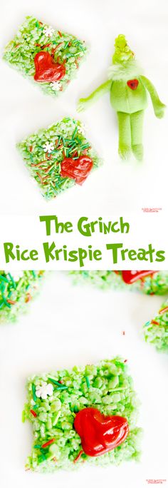 rice krispie treats for kids to make with the grin - face on top and green sprinkles in the bottom