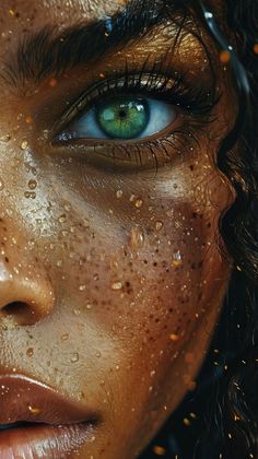 a woman with blue eyes and freckles on her face