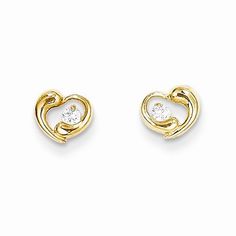 14k Yellow Gold CZ Heart Post Earrings Popular Earrings, Jewelry Post, Bow Jewelry, Kids Earrings, Jewelry Lookbook, Jewelry Design Necklace, Valentines Jewelry, Yellow Gold Earring, Open Heart