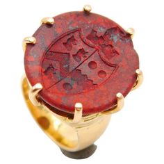 Luxury Heirloom Red Signet Ring, Luxury Red Heirloom Signet Ring, Antique Red Signet Ring In 14k Gold, Luxury Red Intaglio Signet Ring, Classic Red Intaglio Ring, Gray Rock, Photo Equipment, Unicorn Head, Coat Of Arm