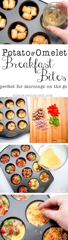 some food is being cooked in pans on the stove and then put into muffin tins