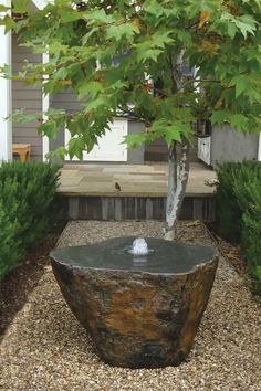 fountain, fountains, water feature, garden, patio Basalt Fountain, Water Well House, Yard Crashers, Island Bed, Ponds For Small Gardens, Stone Edging, Diy Water Feature, Side Yard Landscaping, Zen Garden Design