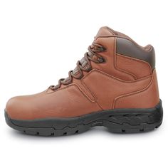 Waterproof, oiled, tumbled leather upper. Waterproof bootie construction. Nylon mesh linings. Molded removable PU cup insole. Molded phylon midsole. SR Max MaxTrax oil and slip resistant rubber outsole. Comp toe. EH.ASTM F2413-18 M/ I/ C EH compliant. Leather Work Boots Impact Resistant For Outdoor Work, Slip-resistant Outdoor Work Boots With Round Toe, Slip-resistant Gore-tex Waterproof Boots For Safety, Slip-resistant High-top Waterproof Boots For Adventure, Slip-resistant Moc Toe Hiking Boots For Walking, Functional Leather Lace-up Work Boots, Impact Resistant Leather Lace-up Hiking Boots, Rugged Impact-resistant Snip Toe Hiking Boots, Rugged Leather Work Boots With Impact Resistance