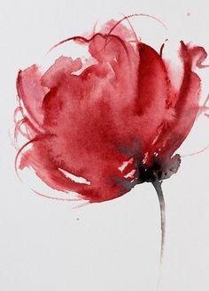 a watercolor painting of a red flower