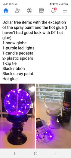 an image of a purple light in the middle of a table with other items on it