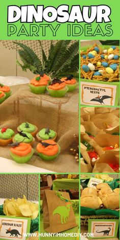 dinosaur party ideas including cupcakes and cookies