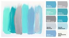 blue and gray paint swatches with the same color in each one, including different shades