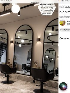 a hair salon with mirrors and chairs in front of the mirror, on instagram