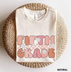 Retro Fifth Grade Shirt, 5th Grade Teacher T Shirt, Teacher Team Shirts, Back to School Shirt, Kids First Day of Fifth Grade Tee More Grades and Styles Here: https://www.etsy.com/shop/TheGraphicPeach?ref=seller-platform-mcnav§ion_id=34195008 For environmental and human friendly reason, this product is only made when you order. Turnaround time is usually 1-5 business days before shipping, but can increase during holiday periods. Our professional printers always strive to ship as quickly as possib 4th Grade Shirts For Kids, 4th Grade Shirts Teachers, School Team Shirts, Third Grade Teacher Shirts, Back To School Shirts, Retro School, Kindergarten Teacher Shirts, Third Grade Teacher, Teacher Team