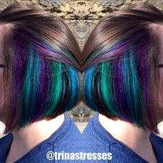 Vivid Hair Color Ideas Underneath, Secret Hair Color, Vivid Hair, Peekaboo Highlights, Shaved Hair Cuts