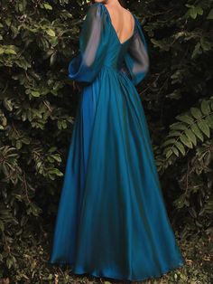 A-Line/Princess V-Neck Long Sleeves Floor-length Long Dresses - Mondressy Long Sleeve Bridesmaid Dress, Long Sleeve Chiffon Dress, Off Shoulder Evening Dress, Cinderella Divine, Western Dress, Floor Length Prom Dresses, Timeless Dress, Dreamy Dress, Chiffon Gown