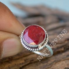 Ruby Gemstone Ring, Bezel Setting Statement Ring, 925 Sterling Silver Ring, Round Faceted Red Ruby Gemstone Ring ,Designer Gift Ring- Native-02 Ruby is a red variety of corundum, an aluminum oxide with a hardness of 9. Its crystal system is hexagonal (trigonal). It forms in prismatic, tabular, bipyramidal or rhombohedral crystals. It also occurs in granular or massive habits. It is an extremely hard and durable gemstone. Meaning: Ruby means 'red gemstone'. The name originated from French and Eng Adjustable Ruby Ring With Bezel Setting, Adjustable Red Gemstone Birthstone Ring, Red Gemstone Rings In Sterling Silver, Red Bezel Setting Fine Jewelry, Red Sterling Silver Round Rings, Red Fine Jewelry With Bezel Setting, Red Birthstone Ring With Round Stone For Gift, Ruby Filigree Ring Gift, Red Round Stone Jewelry With Bezel Setting