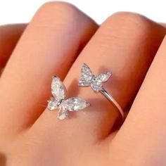 Crystal Butterfly Ring *Adjustable Ring *Zinc Alloy Adjustable White Butterfly Promise Ring, Adjustable White Butterfly Ring For Anniversary, Prom Rings, Silver Butterfly Ring, 13 Birthday, Rose Gold Ring Set, Hematite Ring, Jewelry Butterfly, Fashion Rings Silver