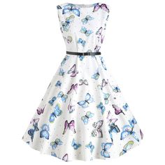 Butterfly Print Vintage Swing Dress - White - 4M69812412 - Women's Clothing, Dresses  #Dresses #Women's #Clothing # #Dresses Butterfly Inspired Outfit, Cartoon Dresses, Vintage Dresses Cheap, Vintage Butterfly Print, Print Chiffon Maxi Dress, Printed Prom Dresses, Butterfly Print Dress, Spring Dresses Women, Robes Vintage