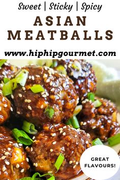 meatballs in a brown sauce on a plate with sesame seeds and green onions Asian Beef Meatball Recipes, Sweet And Sticky Meatballs, Easy Asian Meatballs, Saucy Asian Meatballs, Soy Sauce Meatballs, Asian Sauce For Meatballs, Sticky Meatball Recipes, Asian Inspired Meatballs, Pork Meatballs Asian