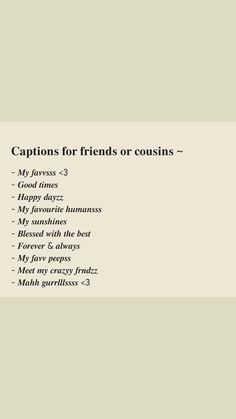 Captions for friends or cousins Best Friend Captions, One Word Instagram Captions, Short Instagram Quotes, Cousin Quotes, Short Instagram Captions, Witty Instagram Captions, Clever Captions, Clever Captions For Instagram, Good Insta Captions