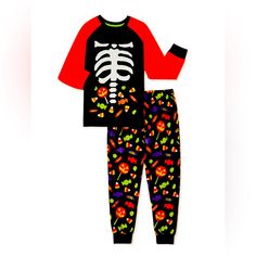 This Halloween Family Pajama Kids 2 Piece Set Comes With A Long Sleeve Crew-Neck Top And A Coordinating Pant. The Crew-Neck, Cuffed Wrist And Cuffed Ankles Come In A Solid Color To Go With The All Over Print Fabric. The Entire Family Can Dress Up For Halloween In Their Matching Pajama's And Have Fun Playing Games Or Handing Out Candy. Made Of Fire Retardant 100% Polyester Jersey; Fire Retardant 100% Polyester Micro Fleece. Machine Washable. Pet Friendly Home; Non-Smoker Home Halloween01 Playful Orange Long Sleeve Sleepwear, Playful Halloween Sleepwear, Black Costume Sets For Halloween, Black Long Sleeve Costume Sets, Long Sleeve Sleepwear For Halloween Playtime, Orange Long Sleeve Sleepwear For Fall, Playful Halloween Sleepwear For Sleepover, Black Cotton Set For Halloween, Playful Multicolor Sets For Fall