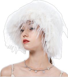 Trendy Winter Faux Fur Hat, Trendy Faux Fur Winter Hat, Winter Hat With Feather Trim, Fluffy White Winter Hat, White Faux Fur Winter Hat, White Fluffy Winter Hat, Winter Party Hats With Feathers, Bucket Hat Winter, Fur Bucket