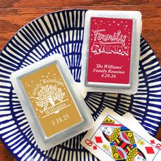 two playing cards are sitting on a plate