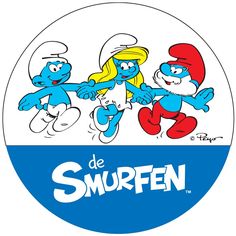 the smurfen logo is shown in blue and white