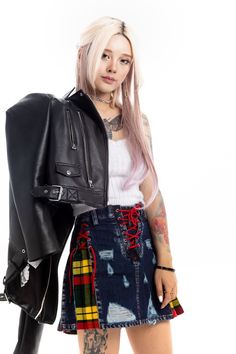 Buy jeans skirt Plaid Denim Skirt, Denim Skirt Looks, Daytime Outfits, School Skirt, Tartan Skirt, Scottish Kilts, Amazing Clothes, Tartan Kilt, Distressed Denim Skirt