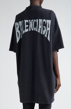 Balenciaga Logo Graphic T-Shirt Dress | Nordstrom Cotton Graphic Print T-shirt Dress With Short Sleeves, Oversized Cotton T-shirt With Logo Lettering, Cotton Graphic Print Short Sleeve T-shirt Dress, Cotton Graphic T-shirt Dress With Short Sleeves, Cotton T-shirt Dress With Graphic Print, Relaxed Fit, Oversized Graphic Print T-shirt Dress With Crew Neck, Oversized Cotton T-shirt Dress With Graphic Print, Cotton T-shirt Dress With Letter Print And Short Sleeves, Graphic Print T-shirt Dress For Streetwear