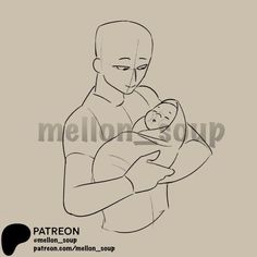 a drawing of a man holding a baby in his arms with the caption patron