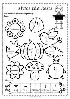 trace the rests worksheet with pictures to help students learn how to write and color