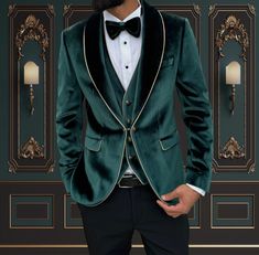 4 Piece Mens Slim Fit Green & Gold Velvet Tuxedo Shawl Lapel | Weddings and special Occasions Tuxedo Superior Quality Package includes  Jacket, Vest, Pants, bowtie, tuxedo shirt. Shipped in large box to preserve the shape  Top quality guaranteed Gold Tuxedo For Wedding Festivities, Festive Gold Tuxedo For Wedding, Festive Gold Wedding Tuxedo, Luxury Tuxedo For Ceremonies, Luxury Wedding Suit For Festive Occasions, Designer Gold Suits For Wedding, Fitted Green Tuxedo For Wedding, Luxury Green Suit For Wedding, Elegant Gold Tuxedo For Wedding