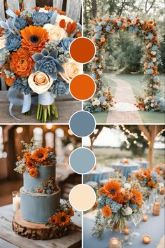 an orange and blue wedding color scheme