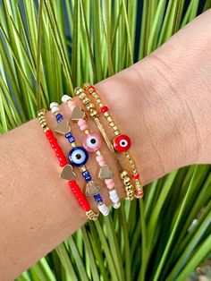 Evil Eye Colors, Small Eyes, Preppy Bracelets, Bracelet Keychains, Bracelet Inspo, Eyes Blue, Wrist Wear, Red Orange Yellow, Protection Bracelet