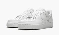 The Women’s Nike Air Force 1 Low “White on White” is the women’s sizing of the classic “Uptown” colorway.  The all-white Air Force 1 Low is an essential footwear option for those looking for a versatile shoe that is always in style.  Perfect for summer and beyond, the “White on White” makeup displays an all-white leather upper.  Tonal Swoosh detailing can be found on either side.  White embroidered “Nike Air” branding is stitched into the heel tab.  Crisp white shoelaces sit on the white nylon t Nike X Travis Scott, Low Air Jordan 1, Jordan 8, Jordan 2, Nike Dunk High, Adidas Campus, Air Jordan 6, Nike Shox, Nike Air Force 1 Low