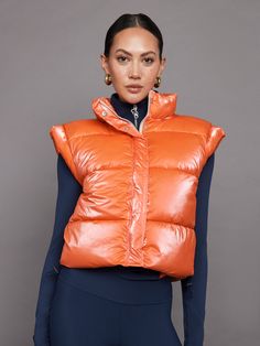 Puffer Vest - Orange Hit Training, Boot Cut Leggings, Color Locks, Half Zip Top, Running 5k, Color Block Leggings, Carbon 38, High Neck Tank, Full Look