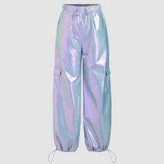 Metallic Purple Mid Waist Parachute Cargo Pants Size Xl Adjustable Nwt Trendy Spring Purple Cargo Pants, High Waist Purple Cargo Pants For Spring, High-waist Purple Cargo Pants For Spring, Parachute Cargo Pants, Parachute Cargo, Cream Trousers, Pocket Jumpsuit, Metallic Pants, Shiny Pants