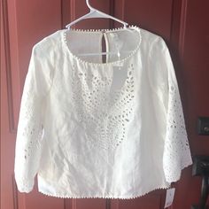 Joie Linen Eyelet Blouse With Tags Elegant Cotton Vacation Tops, Elegant Cotton Blouse For Vacation, Elegant Cotton Tops For Vacation, Elegant Cotton Tops For Daytime, Elegant Spring Tops For Vacation, Elegant Tops For Spring Vacation, Elegant Spring Vacation Tops, Elegant Tops For Daytime In Spring, Elegant Tops For Daytime Spring