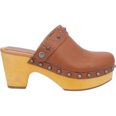 Angle 2, DEADWOOD LEATHER SANDAL Brown Closed Toe Clogs With Studded Outsoles, Brown Closed Toe Mules With Studded Rubber Outsoles, Brown Slip-on Mules With Studded Rubber Outsoles, Brown Slip-on Mules With Studded Outsoles, Casual Brown Clogs With Studded Rubber Outsoles, Edgy Elegance, Leather Clog, Clogs Style, Wooden Clogs