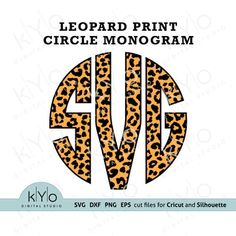 leopard print circle monogram with the letter gvg on it's side