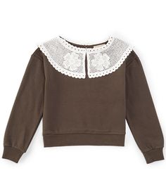 From Copper Key&#x2C; this sweater features:Lace Peter Pan collarLong sleevesButton back closurePullover stylingCotton/polyesterMachine wash/tumble dryImported. Copper Key, Collar Sweater, Lace Collar, Girls Sweaters, Dillard's, Peter Pan Collar, Peter Pan, Pullover Styling, Sweaters & Cardigans