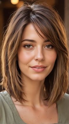 Hairstyle For Fine Straight Hair, Medium Length Hair With Long Bangs, Haircut Shoulder Length Straight, Mid Length Haircut For Fine Hair Over 40, Hair Bobs Medium Shoulder Length, Mid Length Hair With Side Bangs, Women Shoulder Length Haircut, Straight Short Haircut, Medium Length Bob With Layers