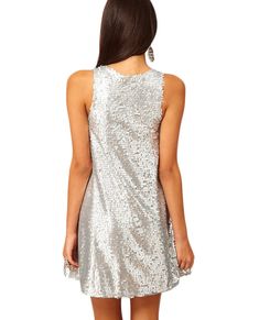 Silver Color Sleeveless O-neck Casual A-Line Party Dress - Uniqistic.com First Date Dress, 30s Dress, Silver Outfits, Hippie Top, Gatsby Dress, Pattern Dress Women, Mid Calf Dresses, Sequin Tank, Dresses Elegant