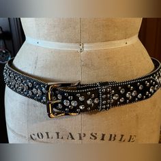 1.5” Bonded Leather Belt With Bead Edge , Studs & Jewels Down Center. 33.5” To Center Hole. Will Fit Waist 31”-35”Best. Vintage Early 2000’s Never Worn. Jeweled Belts, Black Belt, Leather Belt, Body Jewelry, Aesthetic Clothes, Black Silver, Steve Madden, Belts, Women Accessories