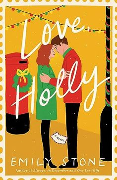 a couple kissing in front of a postcard with the words love holly on it