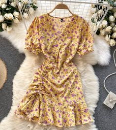 Summer Floral Dress, Chiffon Ruffle Dress, Marine Uniform, Ruffles Fashion, Flounced Dress, Womens Floral Dress, Korean Dress, Chiffon Ruffle, Dress Purple