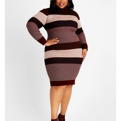 Brand New And Unworn With Tag. Color: Burgundy/Tan/Black Size: 26w Length: 44 Inches Long. Black Faux Leather Dress, Burgundy Sweater Dress, Sweater Midi Dress, Turtleneck Midi Dress, Blue Jean Dress, Plus Size Trendy, Midi Sweater Dress, Floral High Low Dress, Cold Shoulder Maxi Dress