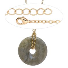 A labradorite round donut swings on a gold-finished brass chain in this necklace. Lark's head knot secures the donut.The Simple and Sleek jewelry line features on-trend, ready-to-wear pieces. Each piece of jewelry from the Simple and Sleek collection comes in a neutral, cream-colored organza pouch for easy gift-giving or resale. Gold Labradorite Round Jewelry, Gold Round Labradorite Jewelry, Sleek Jewelry, Organza Pouch, Necklace Simple, Brass Chain, Easy Gifts, Everyday Jewelry, Gift Necklace