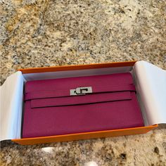 Super Hard To Find And Hard To Get Hermes Kelly Wallet In Rose Pourpre In Epson Leather And Silver Hardware. Never Worn Or Used Stickers Still On Comes With Box And Original Tags Hermes Kelly Wallet, Kelly Wallet, Hermes Wallet, H Logos, Small Coin Purse, Mini Notebooks, Togo Leather, 2025 Vision, Planner Cover