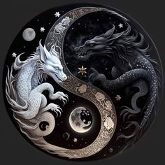 two dragon sitting on top of each other in the middle of a yin - yang